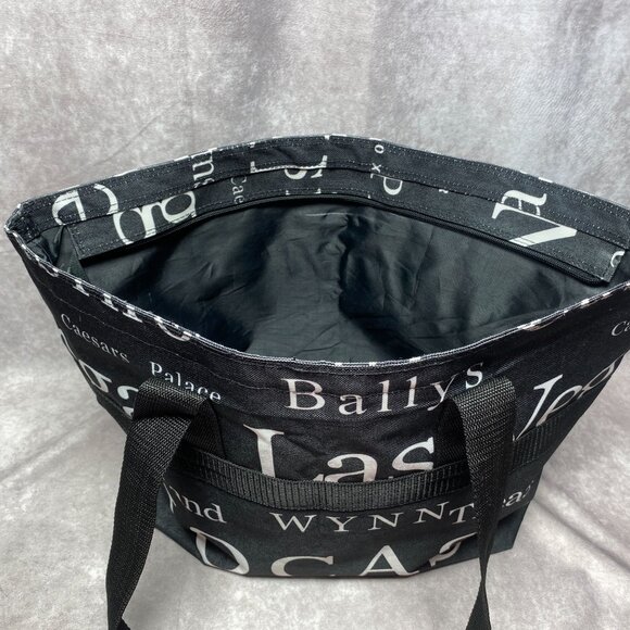Las Vegas  Theme Black Tote Bag With Zipper Closure & Interior Pocket - Picture 12 of 12